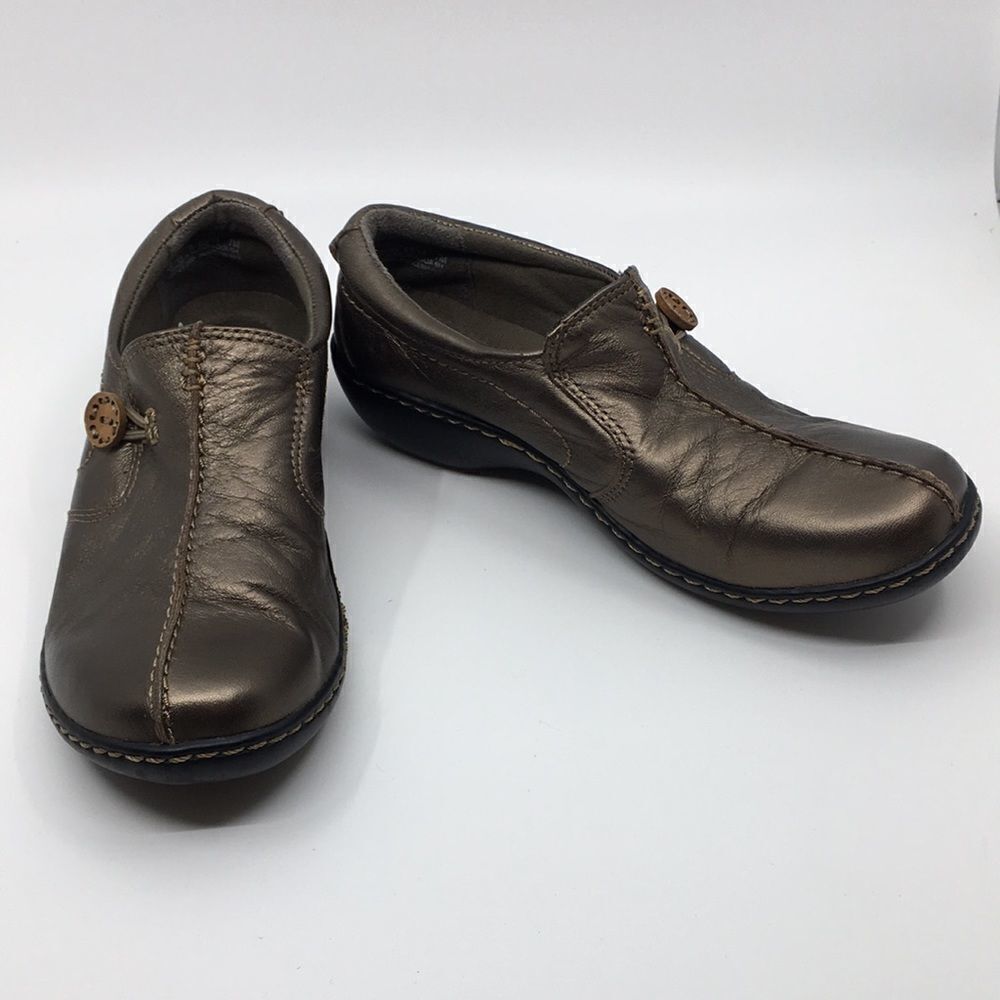 Clarks Un Loop Bronze Metallic Leather Women's Loafers Slip Ons Sz 7